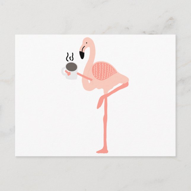 Funny Pink Flamingo Drinking Coffee Postcard (Front)