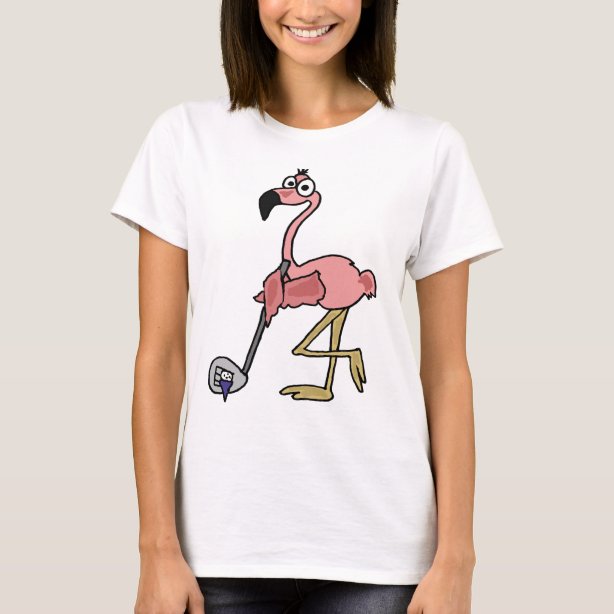 lady walking a flamingo cartoon