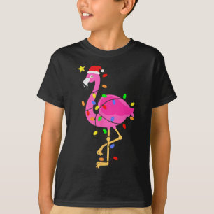Funny Pink Flamingo In Santa Hat Christmas In July T-Shirt