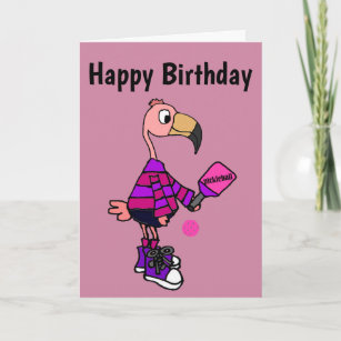Funny Pink Flamingo Playing Pickleball Cartoon Card