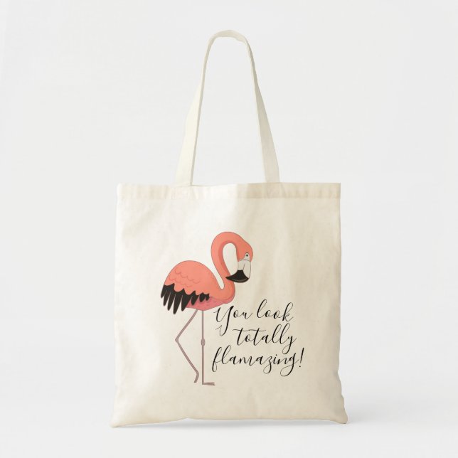 Funny Pink Flamingo Totally Flamazing Script Text Tote Bag (Front)