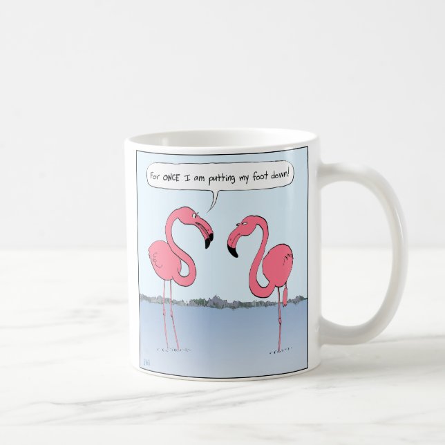 Funny Pink Flamingos Cartoon | Humourous Novelty Coffee Mug (Right)