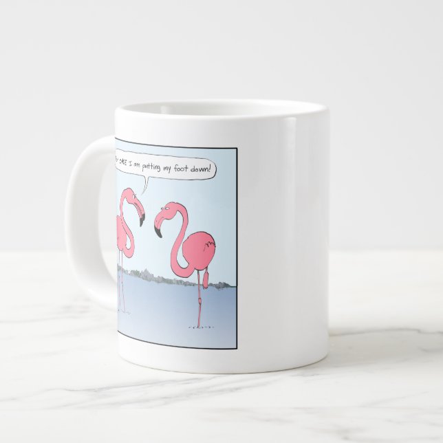 Funny Pink Flamingos Cartoon | Humourous Novelty Large Coffee Mug (Front Left)