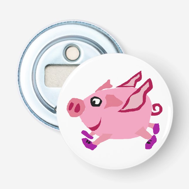 Funny Pink Flying Pig Cartoon Bottle Opener (Front)