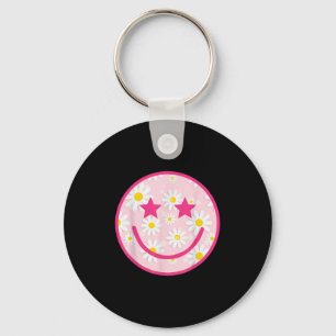 Funny Pink Happy Face Daisy Flower Smile Face Tren Keychain