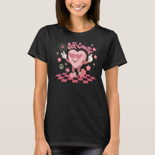 Funny Pink Heart Self Love Club Retro Groovy Valen T-Shirt
