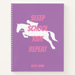 Funny Pink Horse Riding Girl Jumping School Notebook
