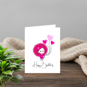Funny pink lady with hearts Birthday Card