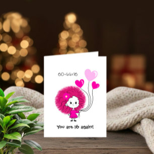 Funny pink lady with hearts Birthday Card