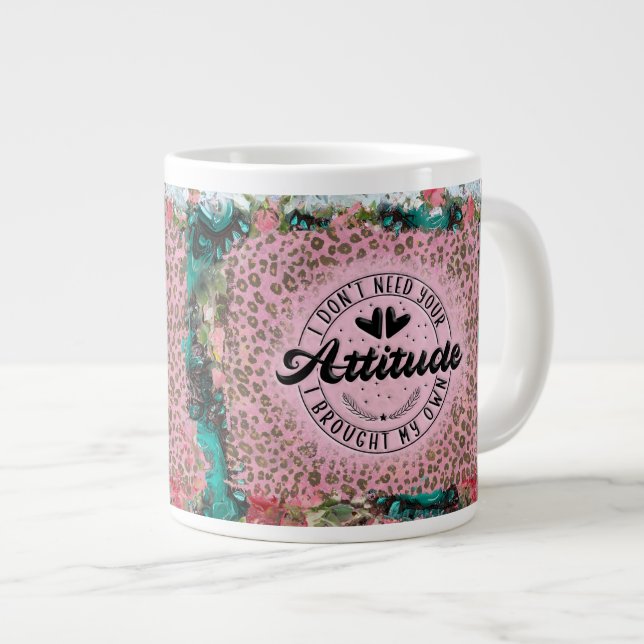 Funny Pink Leopard Floral Attitude Mug for Her (Front Right)