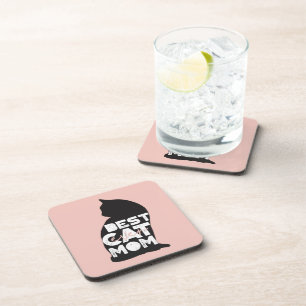 Funny Pink Mother's Day Best Cat Mom Ever Coaster