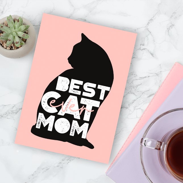 Funny Pink Mother's Day Best Cat Mom Ever Holiday Card (Creator Uploaded)