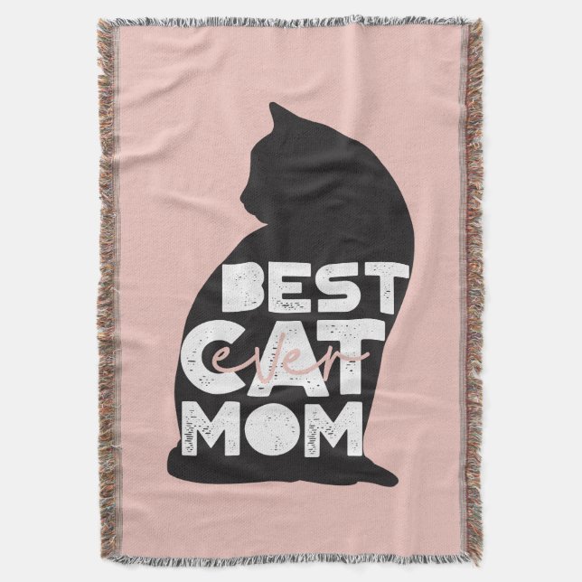 Funny Pink Mother's Day Best Cat Mom Ever Throw Blanket (Front Vertical)