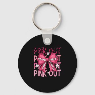 Funny pink out breast cancer game day support keychain