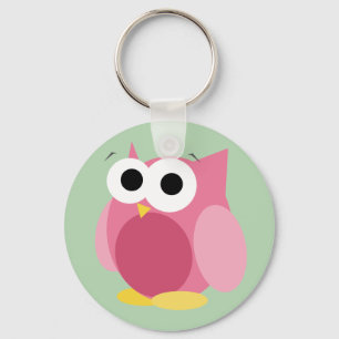 Funny Pink Owl - Green Keychain