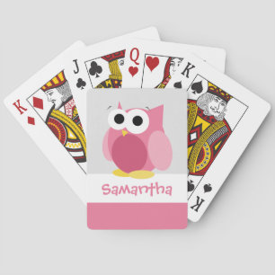 Funny Pink Owl Kids Personalized Playing Cards
