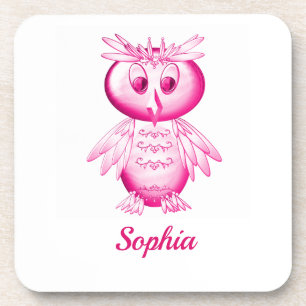 Funny Pink Owl Personalized kids Coaster