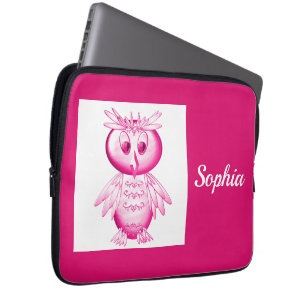 Funny Pink Owl Personalized kids Laptop Sleeve