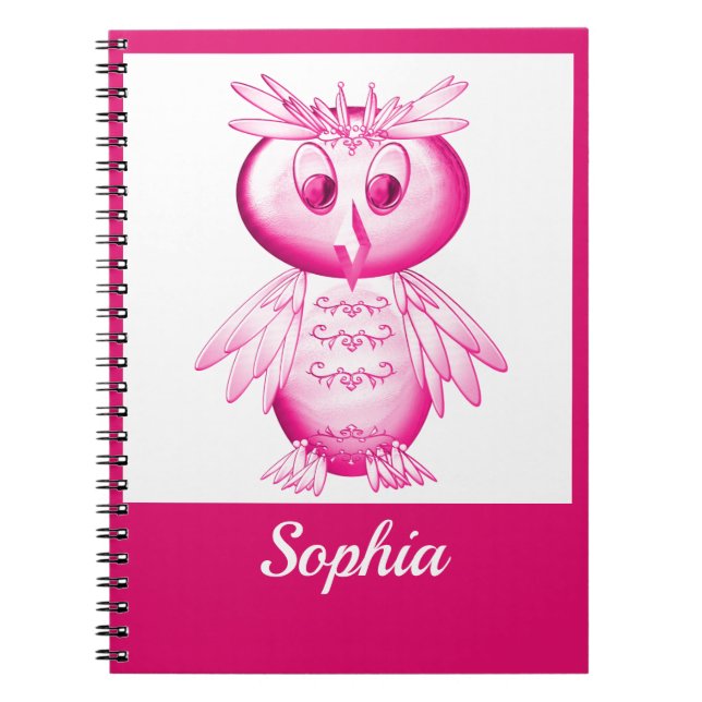 Funny Pink Owl Personalized kids Notebook (Front)