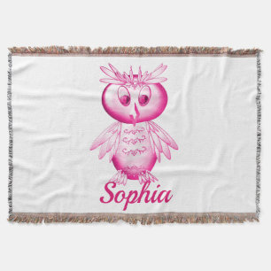Funny Pink Owl Personalized kids Throw Blanket