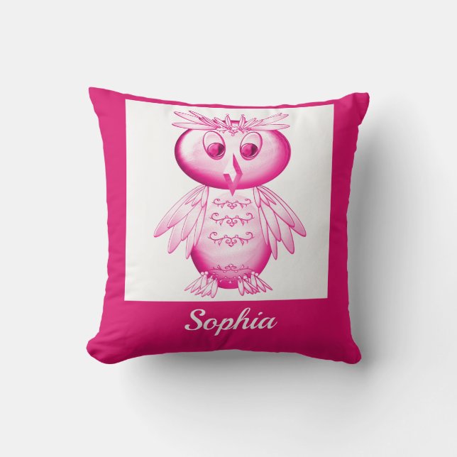Funny Pink Owl Personalized kids Throw Pillow (Front)