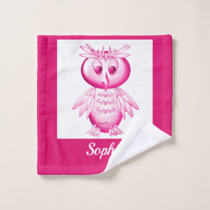 Funny Pink Owl Personalized kids Wash Cloth