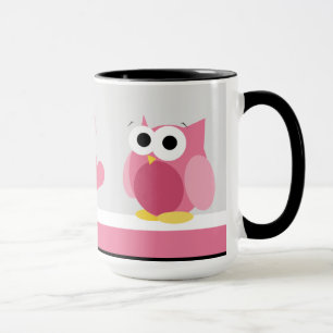 Funny Pink Owl with Hearts - 15 oz mug