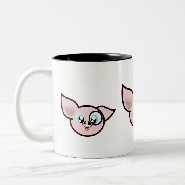 Funny Pink Pig Head Two-Tone Coffee Mug (Left)