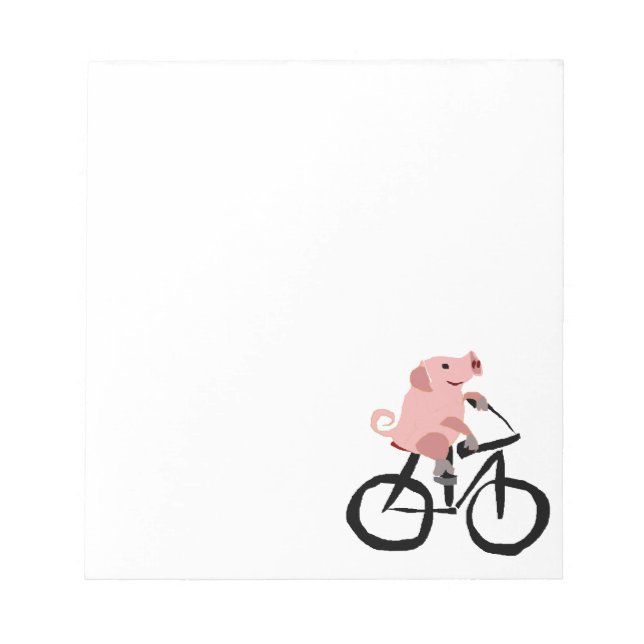 Funny Pink Pig Riding Bicycle Notepad (Front)