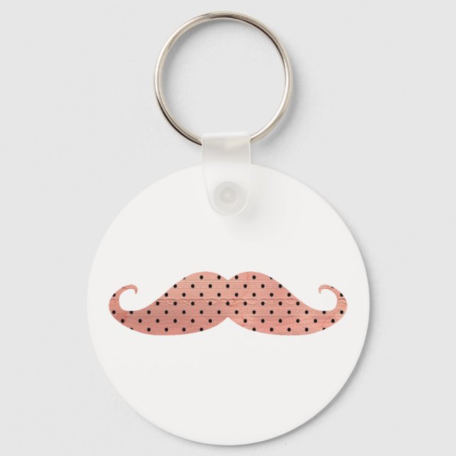 Funny Pink Polka Dots Moustache Keychain (Front)