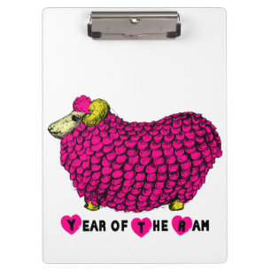 Funny Pink Ram Chinese Year Zodiac Clipboard