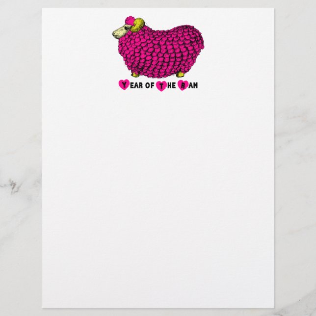 Funny Pink Ram Chinese Year Zodiac Letterhead (Front)