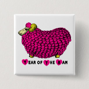 Funny Pink Ram Chinese Year Zodiac Square B 2 Inch Square Button