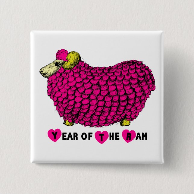 Funny Pink Ram Chinese Year Zodiac Square B 2 Inch Square Button (Front)