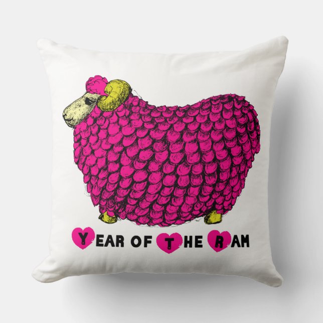 Funny Pink Ram Chinese Year Zodiac Square P Throw Pillow (Front)
