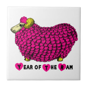 Funny Pink Ram Chinese Year Zodiac Tile