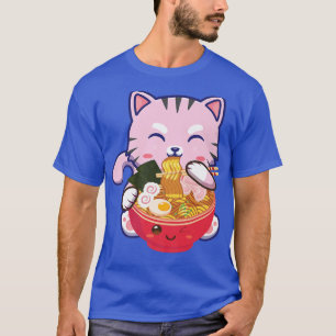 Funny Pink Ramen Cat Japanese Food Kawaii Anime Lo T-Shirt