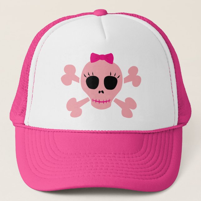 Funny Pink Skull Trucker Hat (Front)