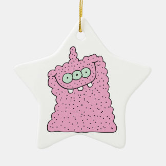 funny pink three-eyed monster ceramic ornament