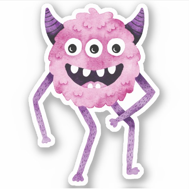 Funny Pink Three Eyed Monster with Horns (Front)