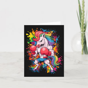 Funny Pink Unicorn With Boxing Gloves Card
