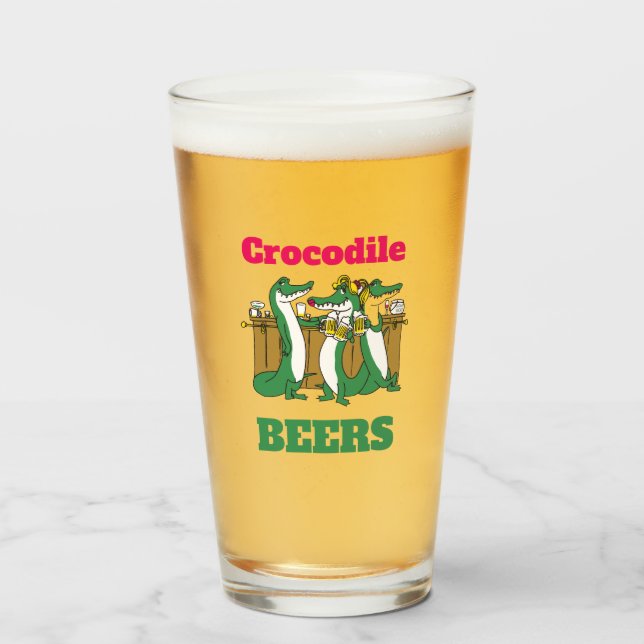 FUNNY! Pint Glass Crocodile BEERS 16oz  (Front Filled)