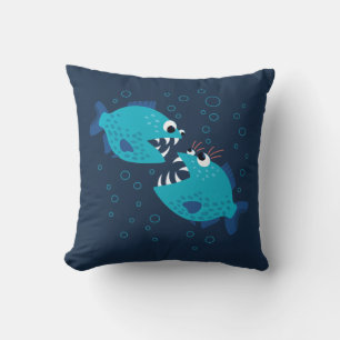 Funny Piranha Fish Gossiping Throw Pillow