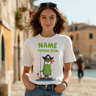 Funny Pirate Cactus Fishing Team Customizable T-Shirt
