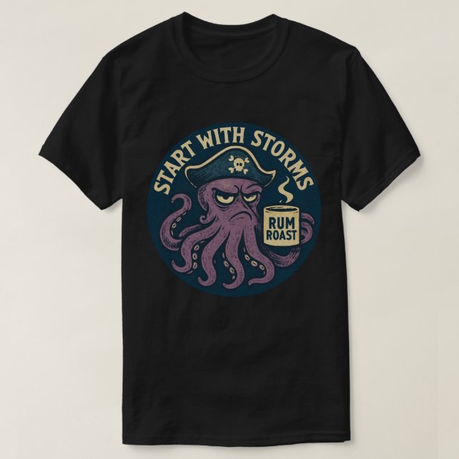 Funny Pirate Octopus Rum Roast T-Shirt (Design Front)