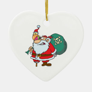 funny pirate santa and xmas parrot cartoon ceramic ornament
