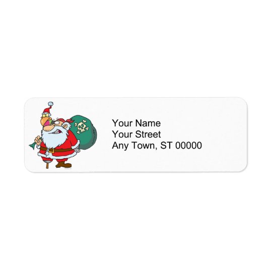 funny pirate santa and xmas parrot cartoon return address label