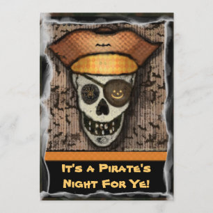 Funny Pirate Skull Halloween Party Invitation