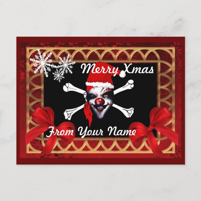 Funny Pirate  skull personalized  christmas Holiday Postcard (Front)