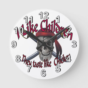 Funny pirate skull round clock